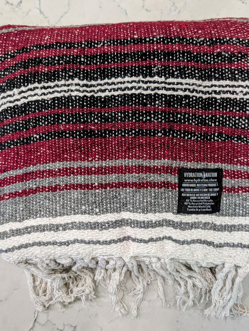 Hydration Nation Authentic Mexican Blanket in Maroon- 50x70 in
